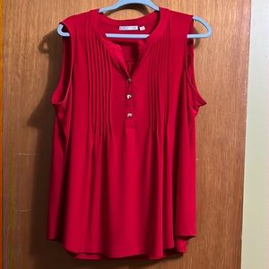2X Deep Red Sleeveless Blouse. Has a pleated front with Silver buttons.